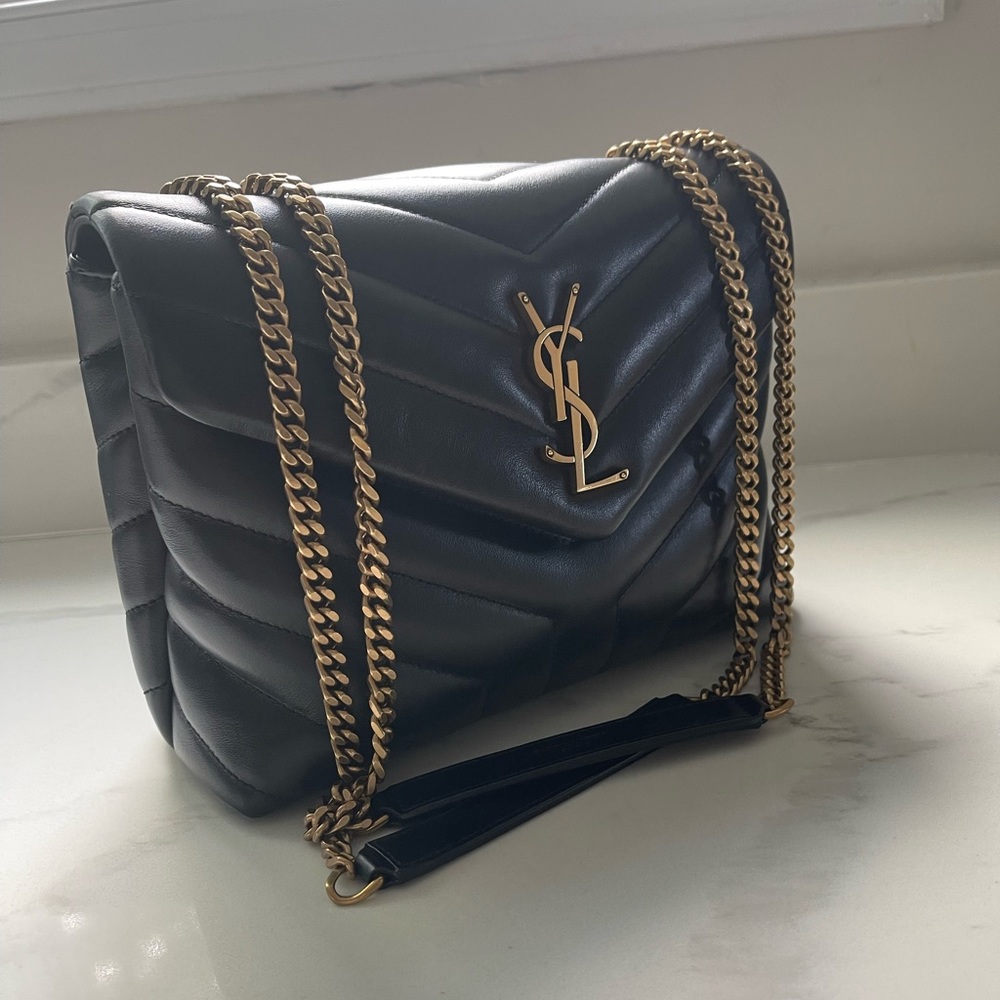 Saint Laurent (YSL) Small LouLou Chain Bag in Quilted “Y” Leather in Black/Gold